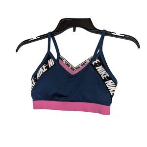 Nike Dri-Fit Indy Light Support Sports Bra With Pink Band & Criss-Cross Straps -